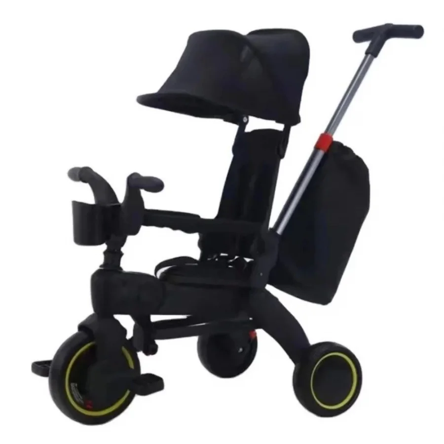 Taşınabilir 4ü 1 Arada Katlanabilir İtmeli Üç Tekerlekli Bisiklet Siyah