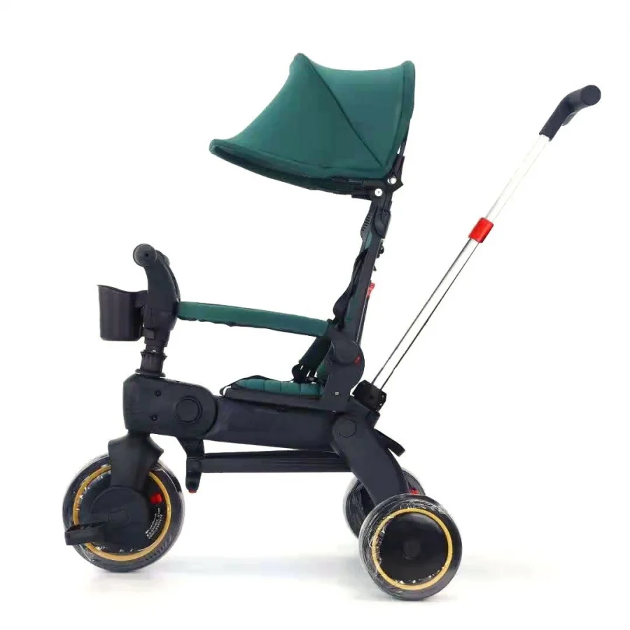 Taşınabilir 4ü 1 Arada Katlanabilir İtmeli Üç Tekerlekli Bisiklet Yeşil