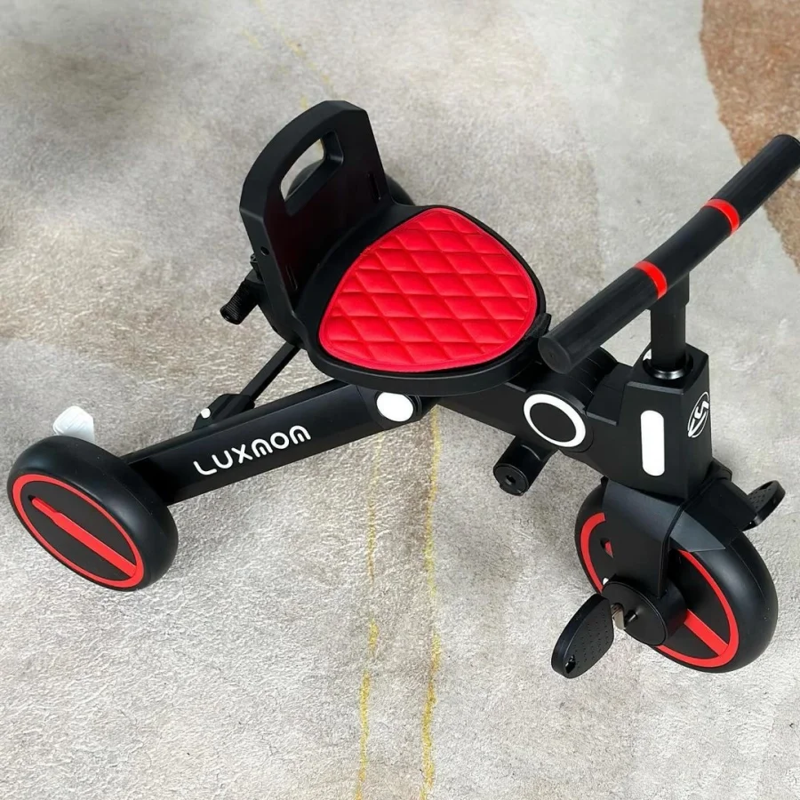 Üç Tekerlekli Katlanır Çift Yönlü Ebeveyn Kontrollü Çocuk Bisikleti - Kırmızı