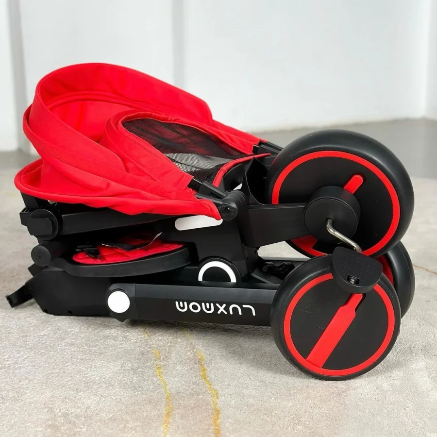 Üç Tekerlekli Katlanır Çift Yönlü Ebeveyn Kontrollü Çocuk Bisikleti - Kırmızı