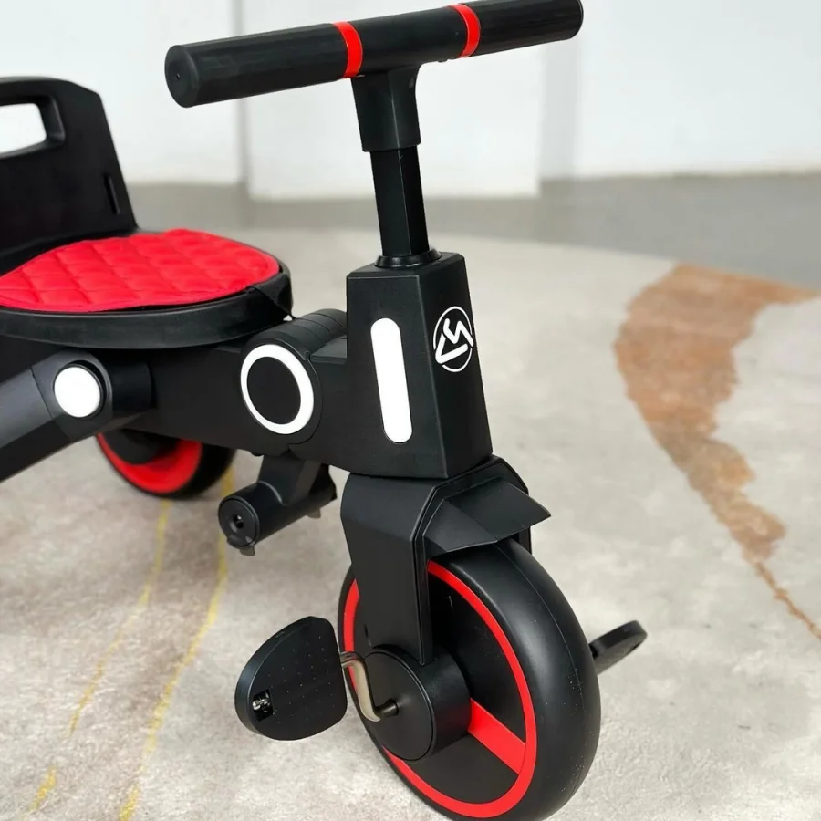 Üç Tekerlekli Katlanır Çift Yönlü Ebeveyn Kontrollü Çocuk Bisikleti - Kırmızı