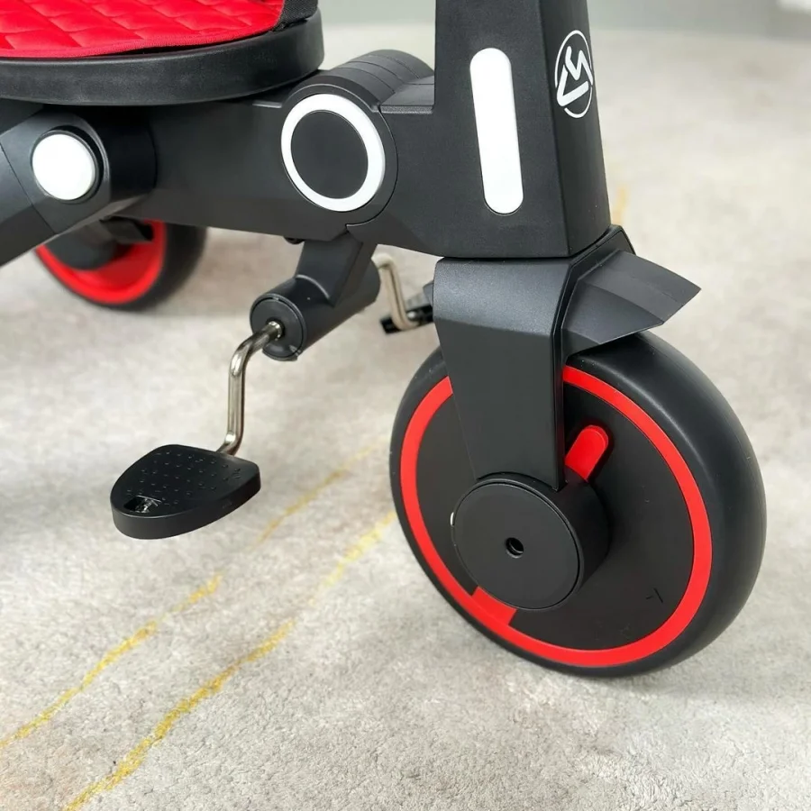 Üç Tekerlekli Katlanır Çift Yönlü Ebeveyn Kontrollü Çocuk Bisikleti - Kırmızı