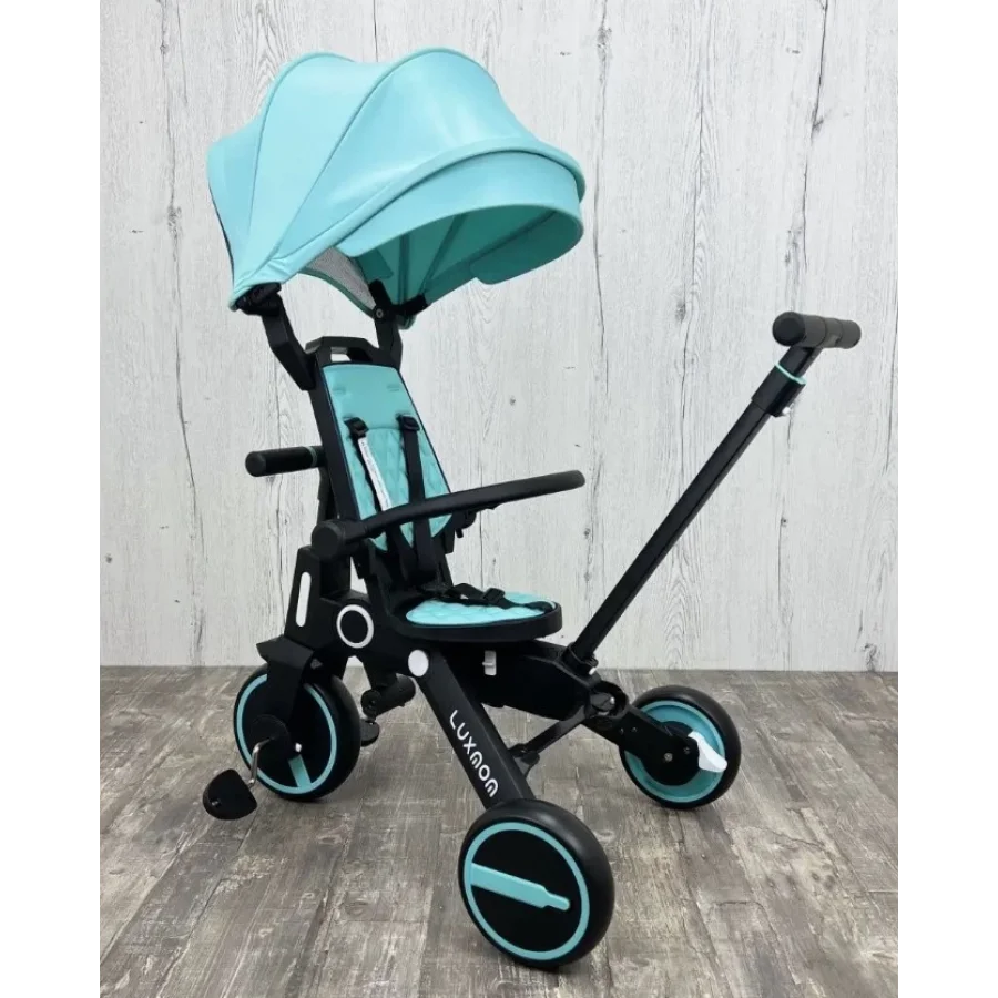 Üç Tekerlekli Katlanır Çift Yönlü Ebeveyn Kontrollü Çocuk Bisikleti - Turkuaz