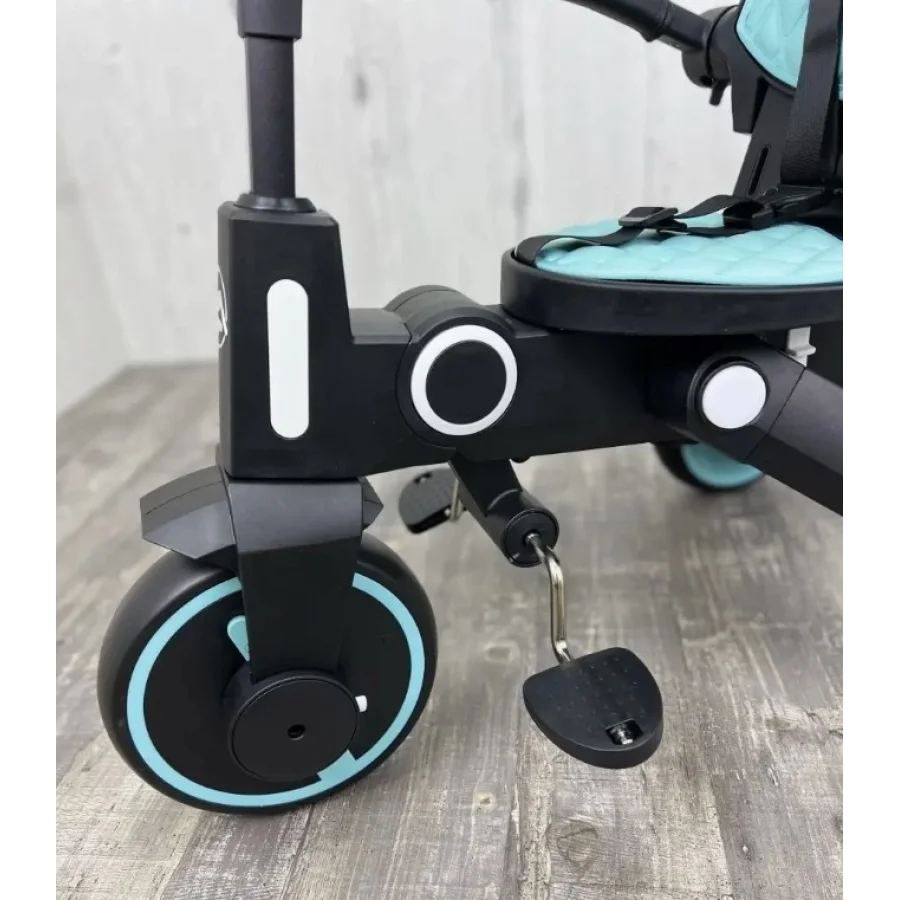 Üç Tekerlekli Katlanır Çift Yönlü Ebeveyn Kontrollü Çocuk Bisikleti - Turkuaz