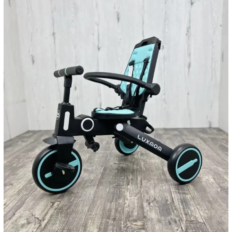 Üç Tekerlekli Katlanır Çift Yönlü Ebeveyn Kontrollü Çocuk Bisikleti - Turkuaz