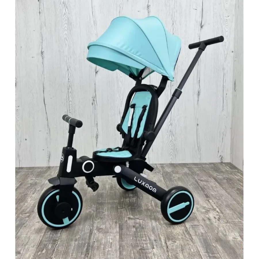 Üç Tekerlekli Katlanır Çift Yönlü Ebeveyn Kontrollü Çocuk Bisikleti - Turkuaz