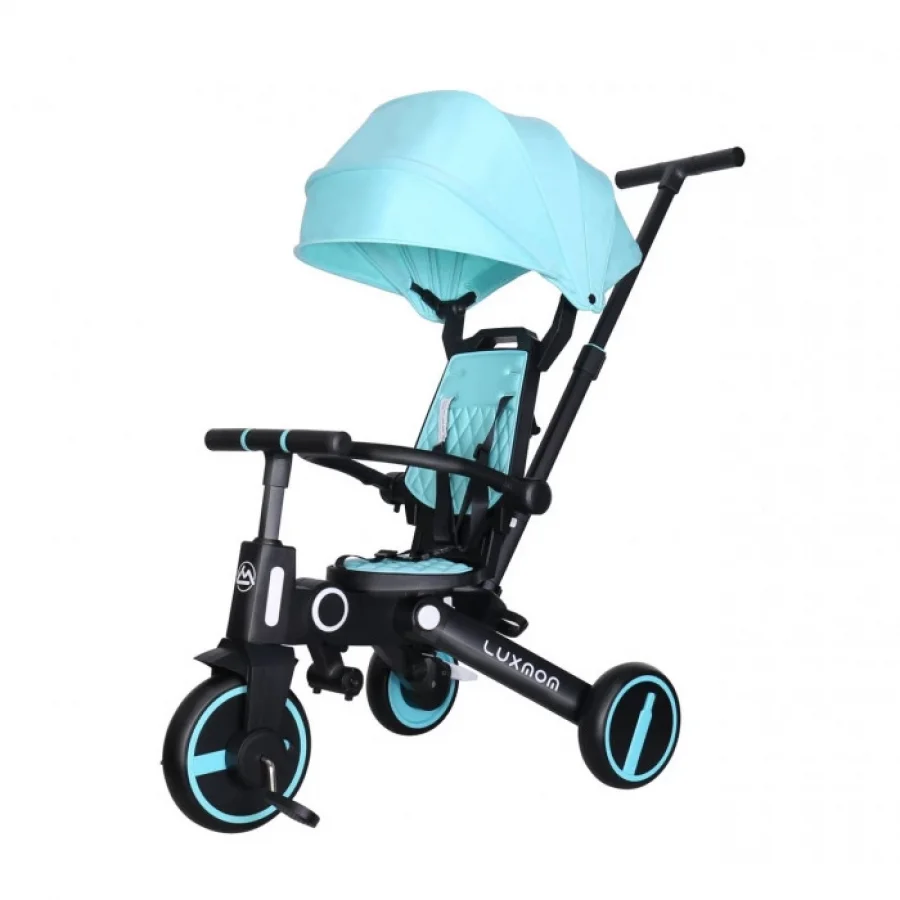 Üç Tekerlekli Katlanır Çift Yönlü Ebeveyn Kontrollü Çocuk Bisikleti - Turkuaz
