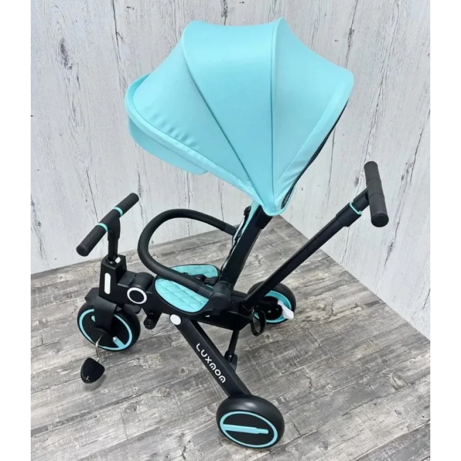 Üç Tekerlekli Katlanır Çift Yönlü Ebeveyn Kontrollü Çocuk Bisikleti - Turkuaz