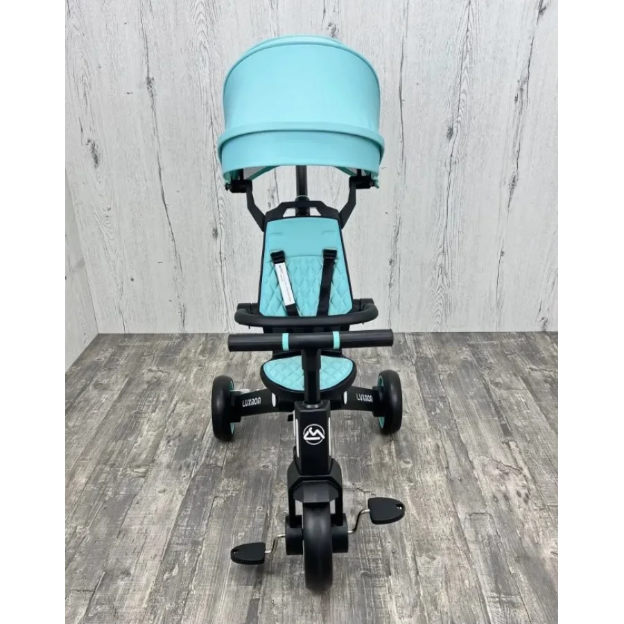 Üç Tekerlekli Katlanır Çift Yönlü Ebeveyn Kontrollü Çocuk Bisikleti - Turkuaz
