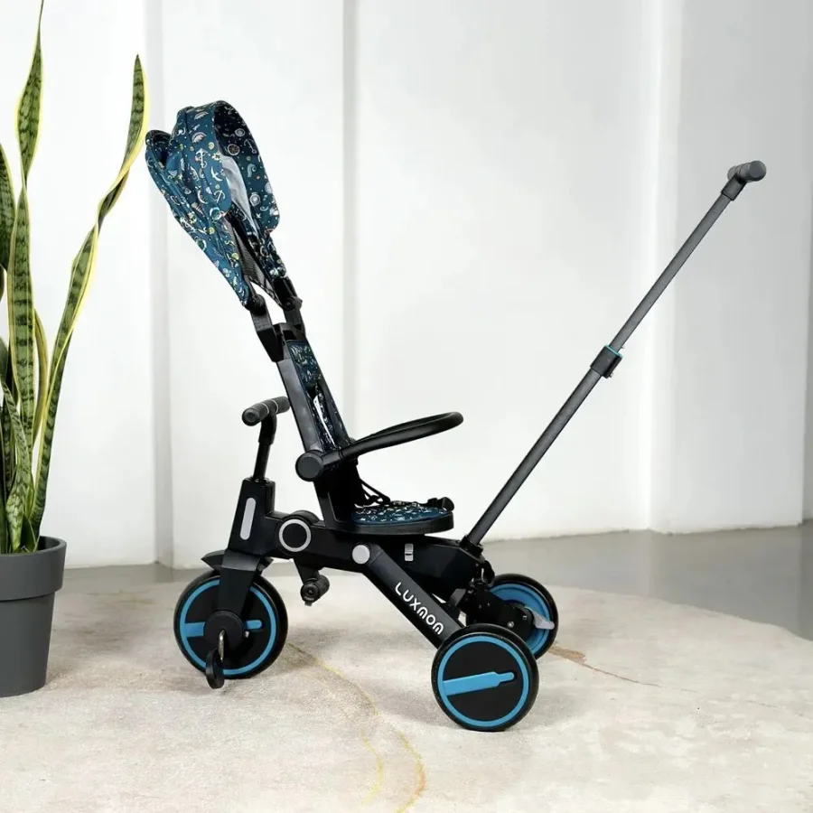 Üç Tekerlekli Katlanır Çift Yönlü Ebeveyn Kontrollü Çocuk Bisikleti -Yeşil