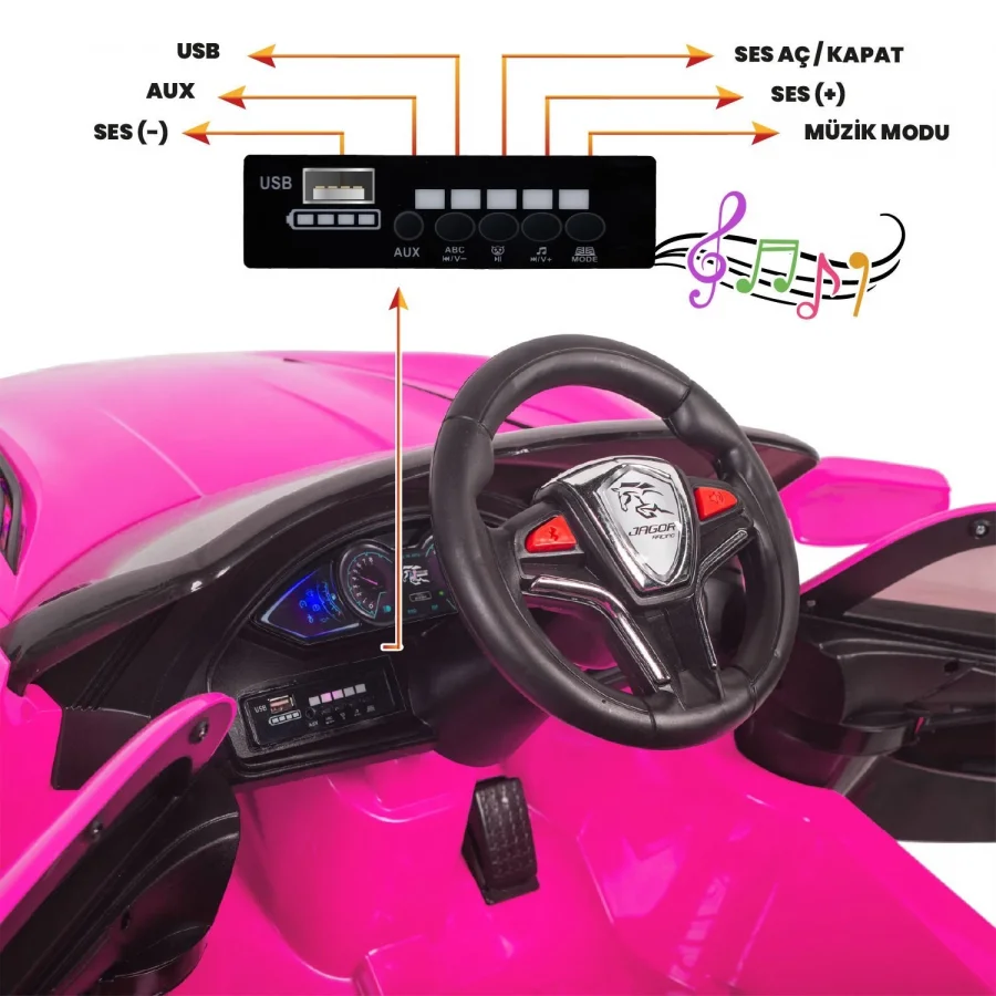 Uj Toys Jagor Uzaktan Kumandalı Akülü Araba 12V-Pembe