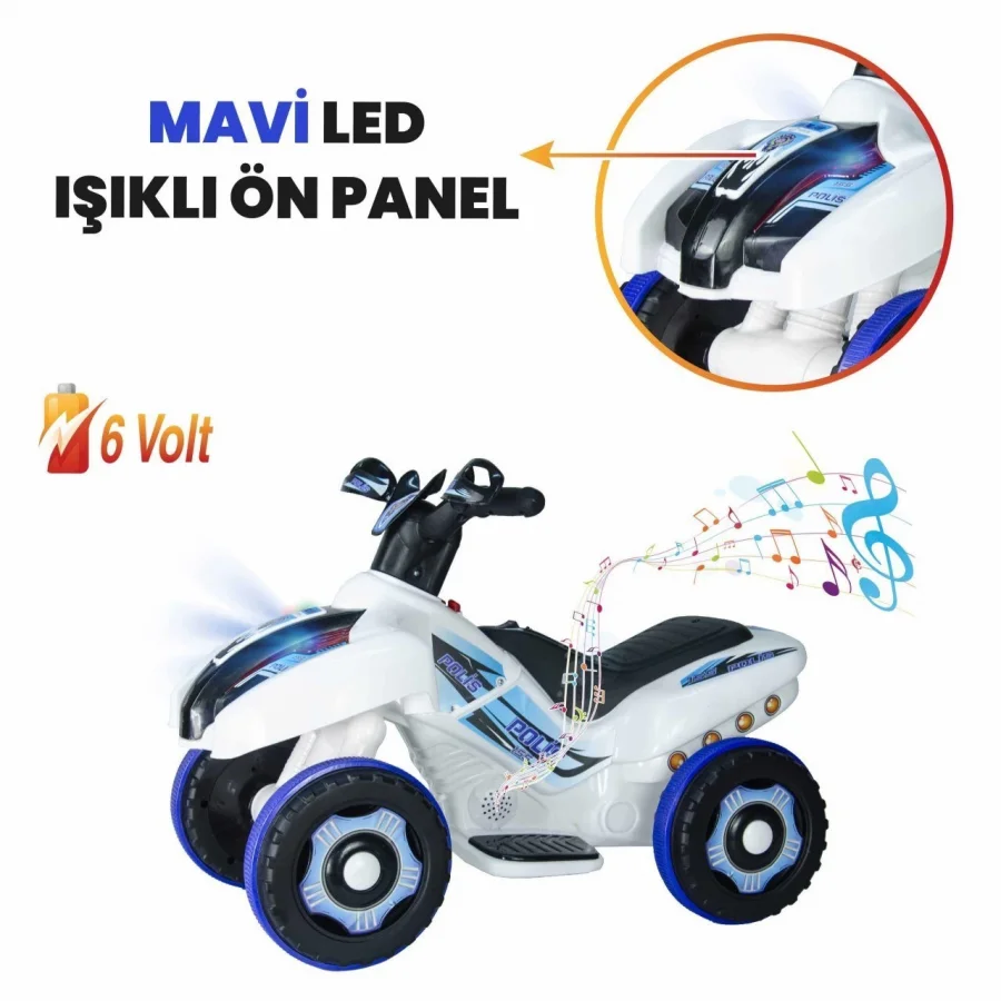 Uj Toys Müzikli ve Led Işıklı Akülü Atv 6V Ranger Beyaz