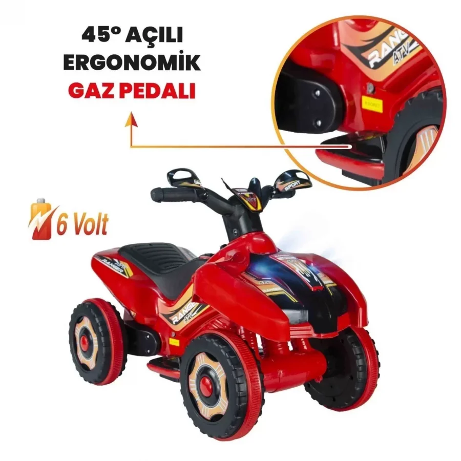 Uj Toys Müzikli ve Led Işıklı Akülü Atv 6V Ranger Kırmızı