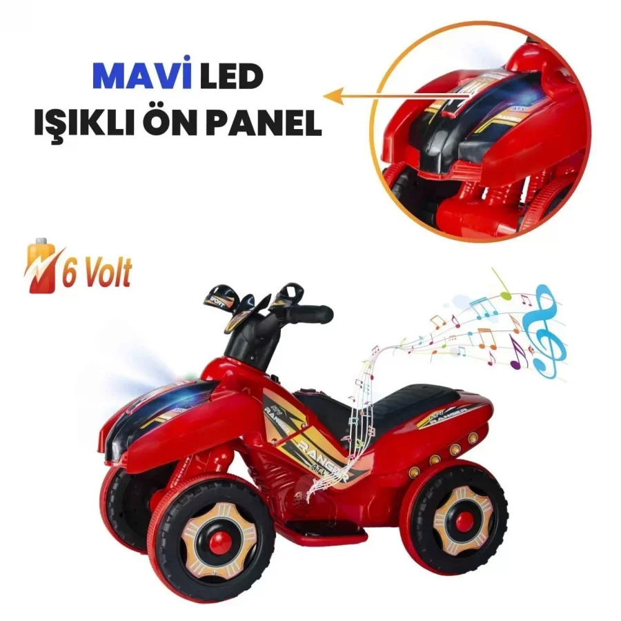 Uj Toys Müzikli ve Led Işıklı Akülü Atv 6V Ranger Kırmızı