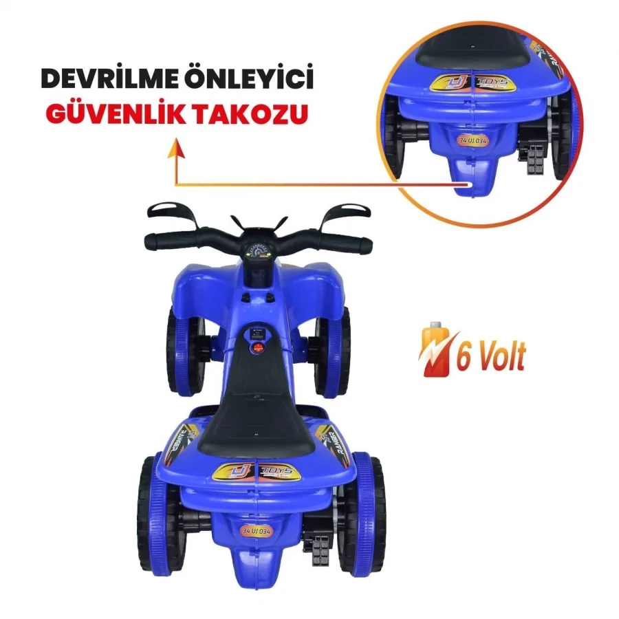 Uj Toys Müzikli ve Led Işıklı Akülü Atv 6V Ranger Mavi