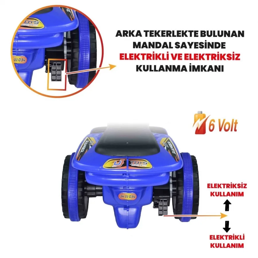 Uj Toys Müzikli ve Led Işıklı Akülü Atv 6V Ranger Mavi