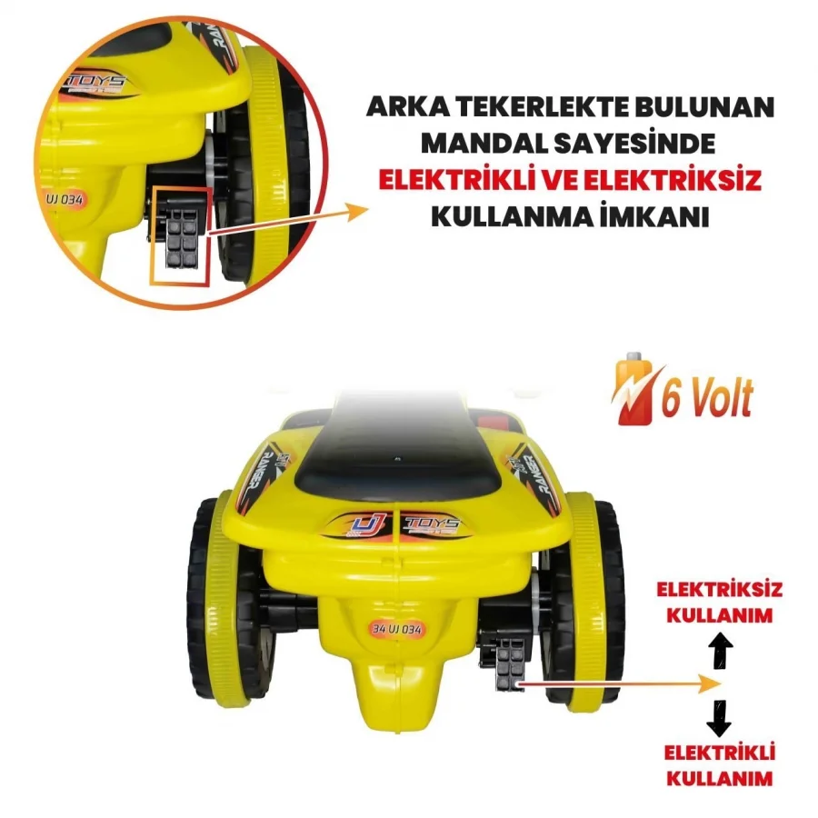 Uj Toys Müzikli ve Led Işıklı Akülü Atv 6V Ranger Sarı