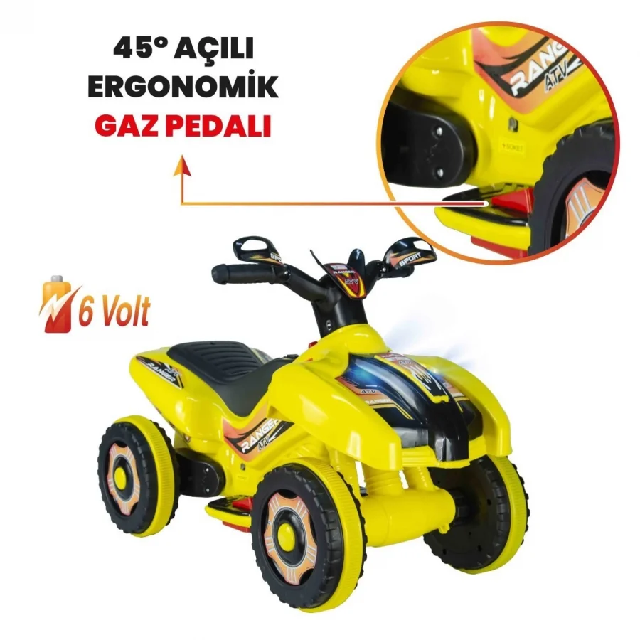 Uj Toys Müzikli ve Led Işıklı Akülü Atv 6V Ranger Sarı