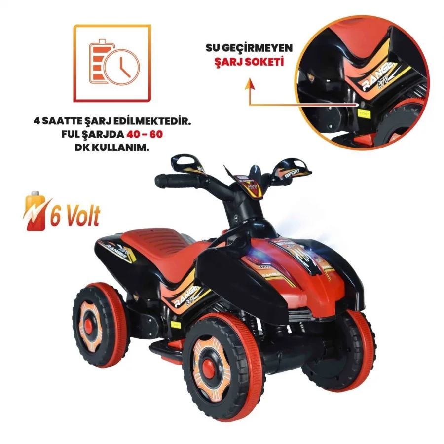 Uj Toys Müzikli ve Led Işıklı Akülü Atv 6V Ranger Siyah