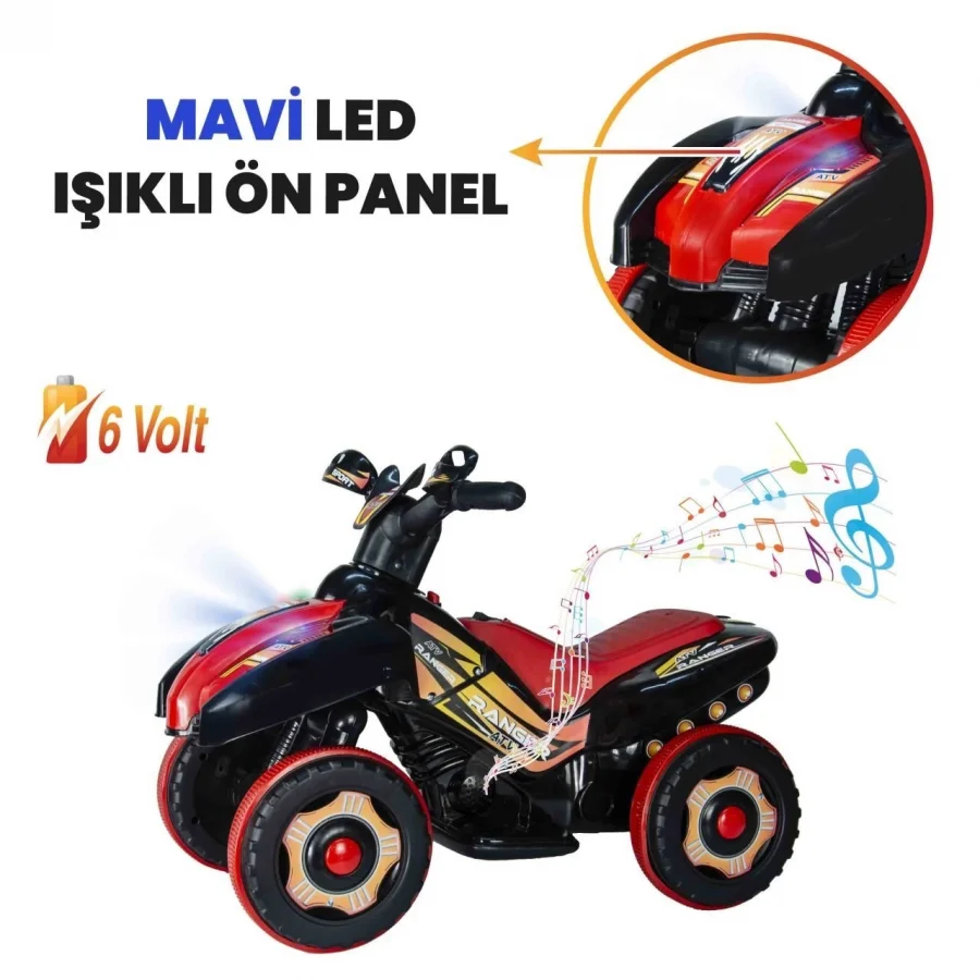 Uj Toys Müzikli ve Led Işıklı Akülü Atv 6V Ranger Siyah