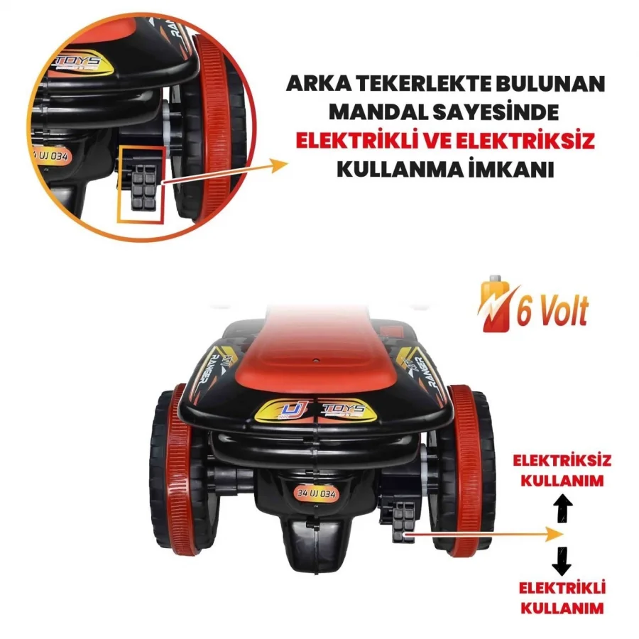 Uj Toys Müzikli ve Led Işıklı Akülü Atv 6V Ranger Siyah