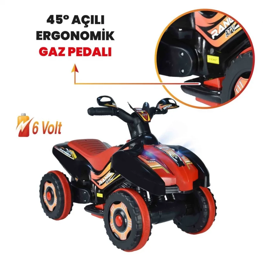 Uj Toys Müzikli ve Led Işıklı Akülü Atv 6V Ranger Siyah
