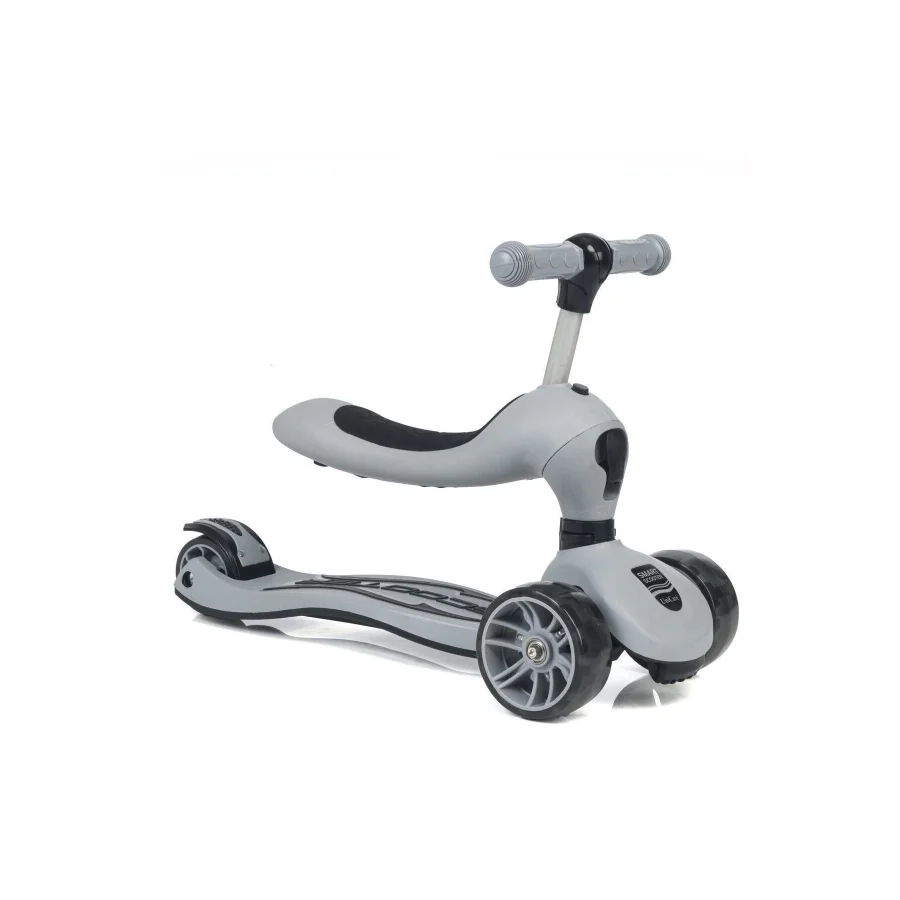 UniCare Smart Oturaklı Çocuk Scooter 3 Tekerlekli Led Işıklı Scooter Yükseklik Ayarlı - Gri