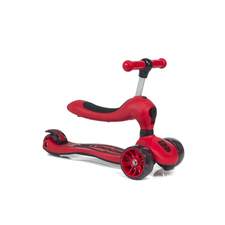 UniCare Smart Oturaklı Çocuk Scooter 3 Tekerlekli Led Işıklı Scooter Yükseklik Ayarlı - Kırmızı