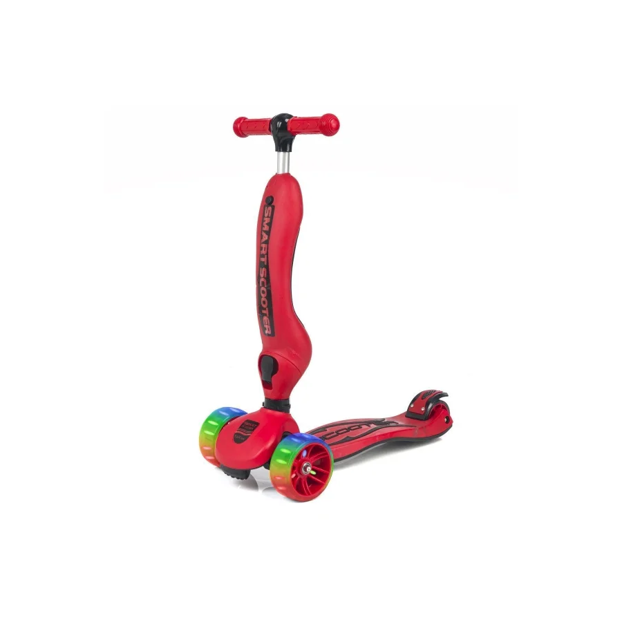 UniCare Smart Oturaklı Çocuk Scooter 3 Tekerlekli Led Işıklı Scooter Yükseklik Ayarlı - Kırmızı