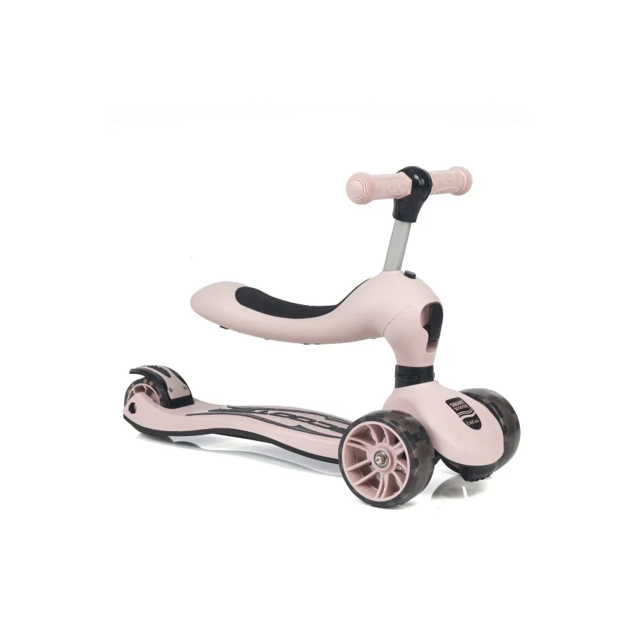 UniCare Smart Oturaklı Çocuk Scooter 3 Tekerlekli Led Işıklı Scooter Yükseklik Ayarlı - Somon