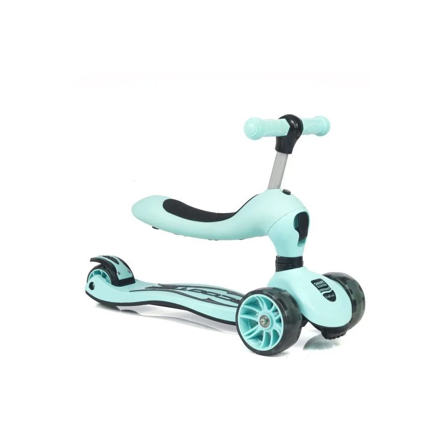 UniCare Smart Oturaklı Çocuk Scooter 3 Tekerlekli Led Işıklı Scooter Yükseklik Ayarlı - Su Yeşili