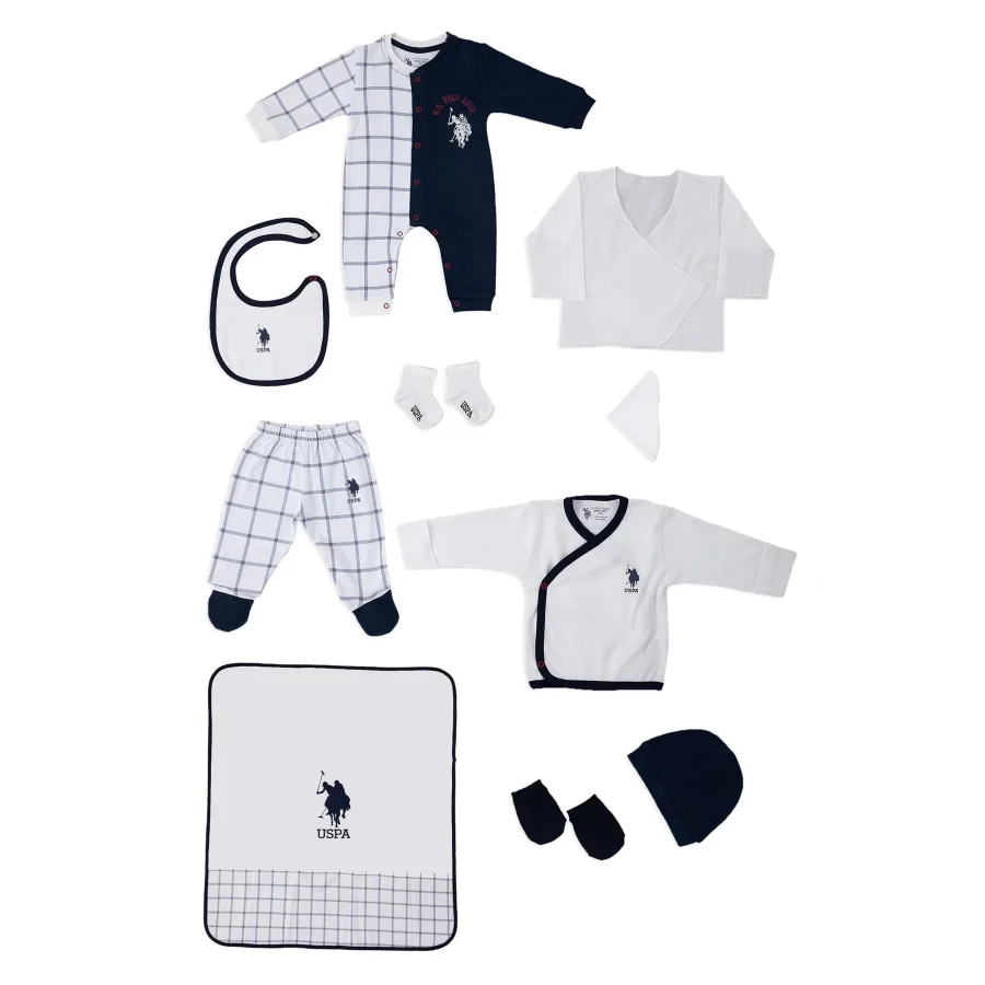U.S. Polo Assn Super Baby Little Krem Bebek Ekoseli 10lu Hastane Çıkış Seti USB1074-B
