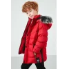 Babymiss Suni Kürklü Peluş Astarlı Çıkarılabilir Kapüşonlu Erkek Çocuk Mont - Kırmızı