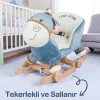 Babymiss Tekerlekli Ve Ahşap Ayaklı Sallanan At, Eşek Peluş Oyuncak - Mavi
