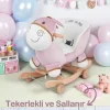 Babymiss Tekerlekli Ve Ahşap Ayaklı Sallanan At, Eşek Peluş Oyuncak - Pembe