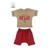Difa Kids Baskılı Tarz Yazlık Unisex Çocuk Alt Üst Takım - Kahve