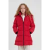 Kız Çocuk İçi Suni Kürklü Çıkarılabilir Kapüşonlu Cepli Şişme Mont - Kırmızı