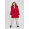 Kız Çocuk İçi Suni Kürklü Çıkarılabilir Kapüşonlu Cepli Şişme Mont - Kırmızı