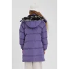 Kız Çocuk İçi Suni Kürklü Çıkarılabilir Kapüşonlu Cepli Şişme Mont - Mor