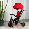 Üç Tekerlekli Katlanır Çift Yönlü Ebeveyn Kontrollü Çocuk Bisikleti - Kırmızı
