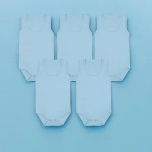 5li Askılı Çıtçıtlı Body Zıbın Bebek Atlet - Mavi