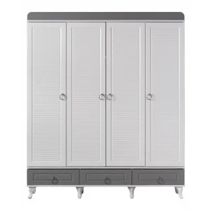 Aqua Grey 4 Kapılı Bebek Odası Dolap