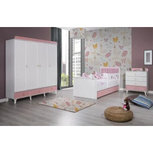Aqua Pink 4 Kapılı Kapitoneli Bebek Odası Takımı