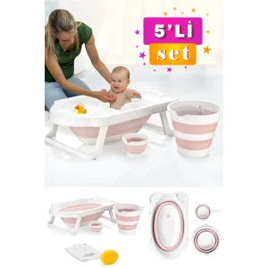 Babymiss 5 Parça Bebek Küvet Seti Bebek Banyo Küveti - Pembe