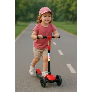 Babymiss Işıklı 3 Tekerlekli Çocuk Scooter – 3 Kademeli Yükseklik Ayarı - Kırmızı