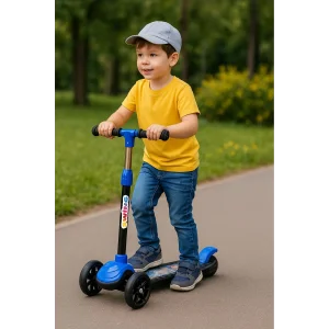 Babymiss Işıklı 3 Tekerlekli Çocuk Scooter – 3 Kademeli Yükseklik Ayarı - Mavi