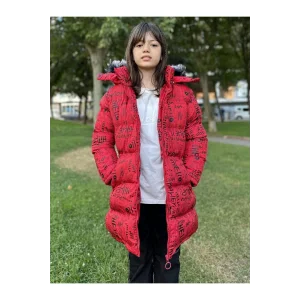 Babymiss Kız Çocuk Çıkarılabilir Kapüşonlu Cepli Baskılı Şişme Mont - Kırmızı