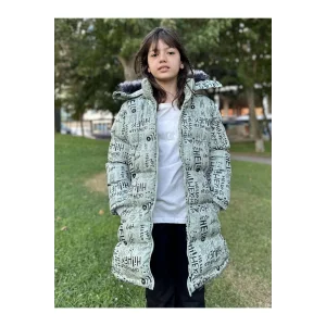 Babymiss Kız Çocuk Çıkarılabilir Kapüşonlu Cepli Baskılı Şişme Mont - Mint