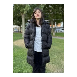 Babymiss Kız Çocuk Çıkarılabilir Kapüşonlu Cepli Baskılı Şişme Mont - Siyah