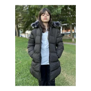 Babymiss Kız Çocuk İçi Suni Kürklü Çıkarılabilir Kapüşonlu Cepli Şişme Mont - Haki